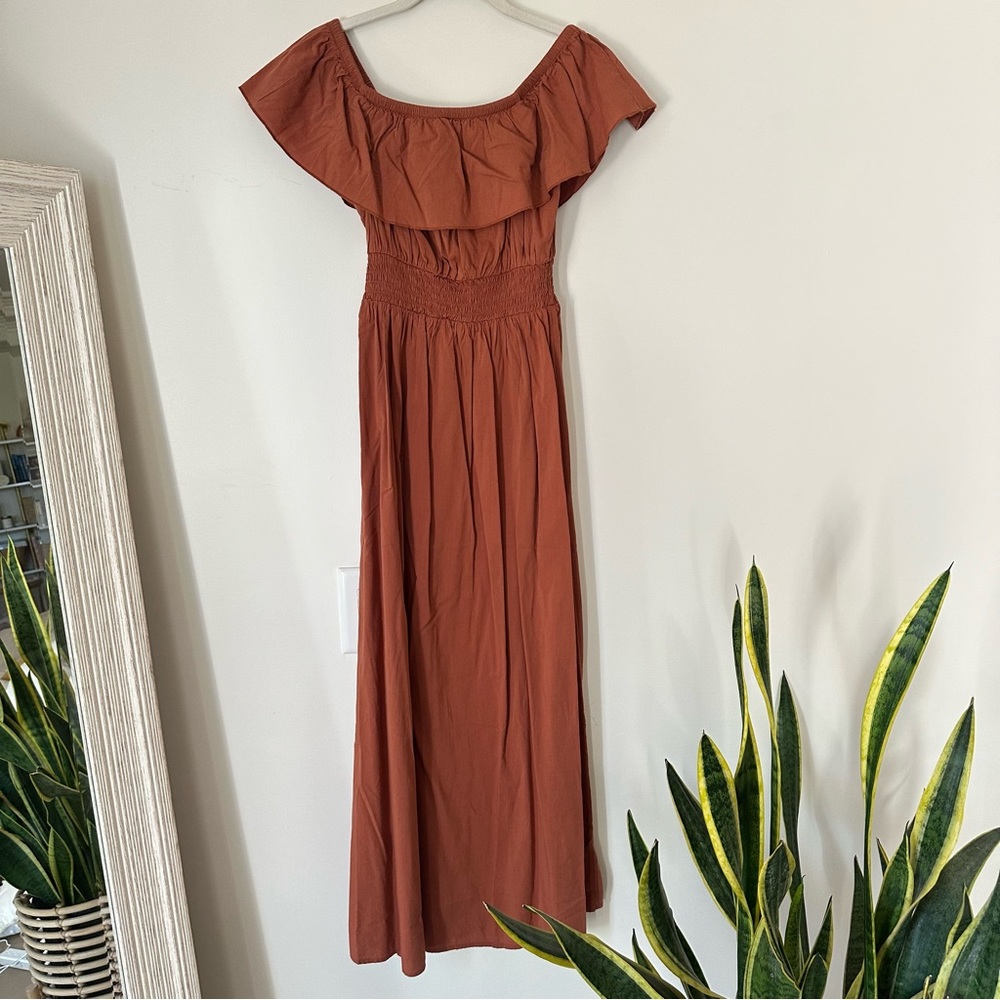 Rust Off Shoulder Maxi Dress